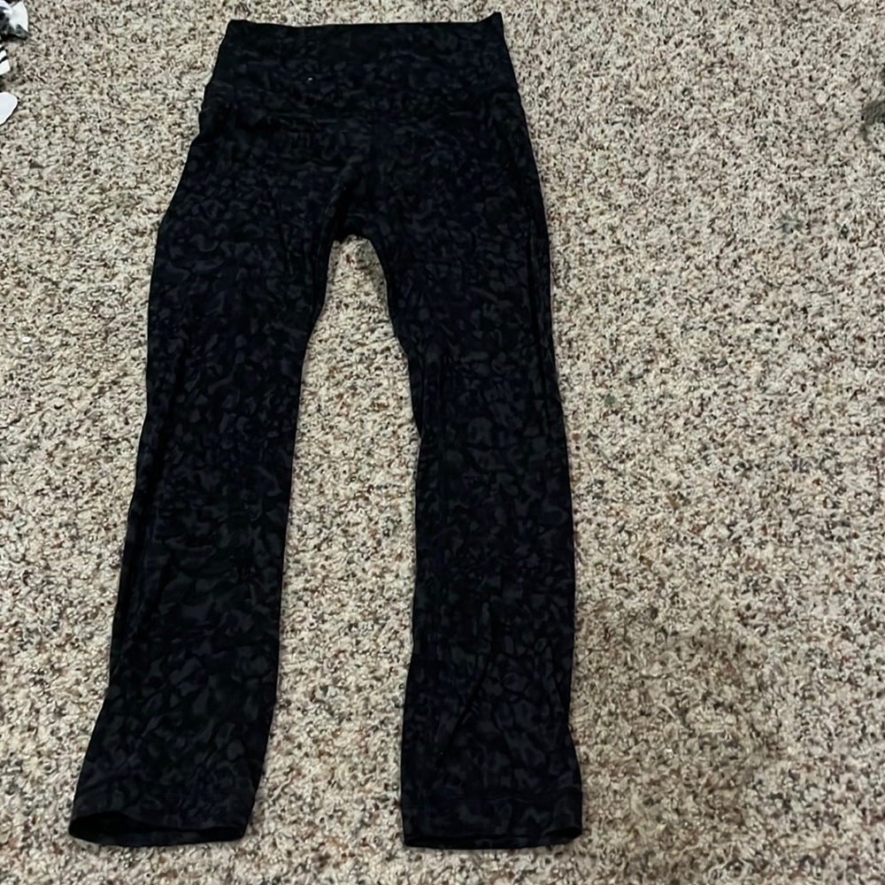 Black lululemon cheatah print capris. Have been worn many times, great condition